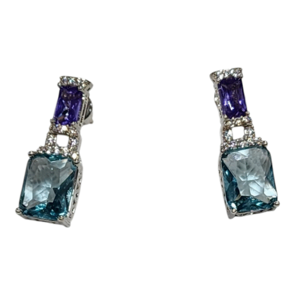 18k White Gold Blue Purple Cubic Zirconia Necklace - Image 4