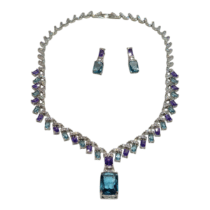18k White Gold Blue Purple Cubic Zirconia Necklace