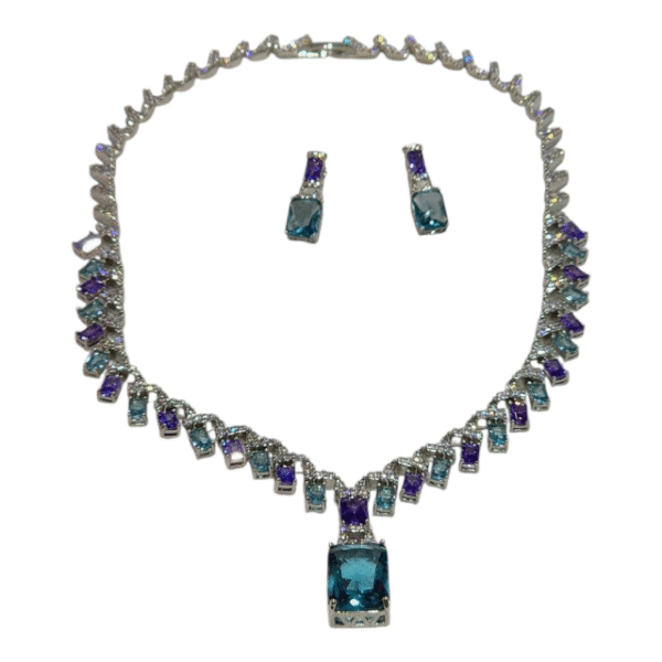 18k White Gold Blue Purple Cubic Zirconia Necklace - Image 5