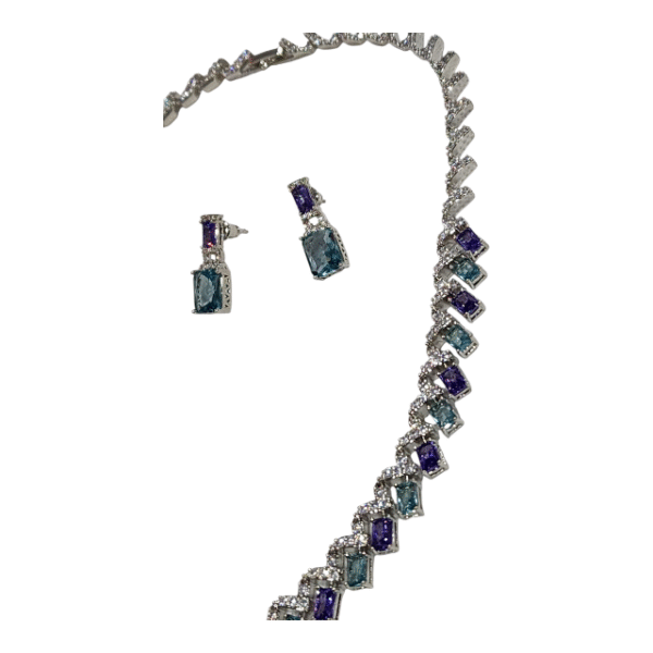 18k White Gold Blue Purple Cubic Zirconia Necklace - Image 2