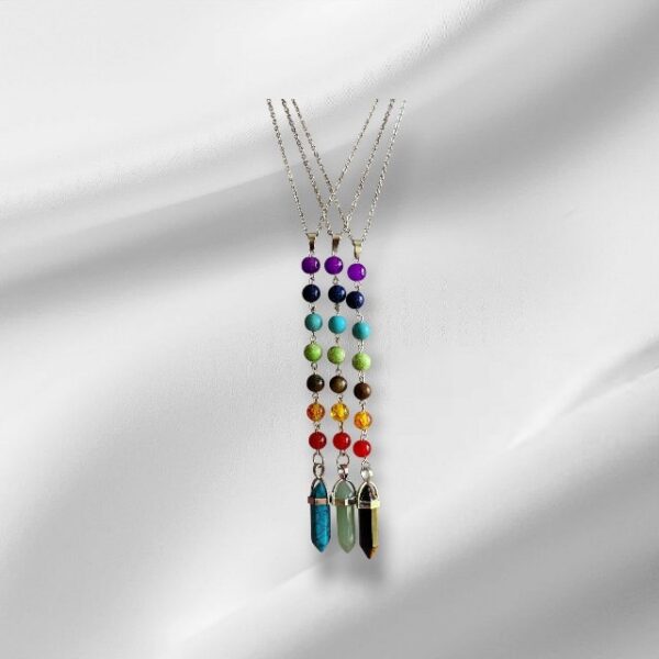 Natural Stone Pendulum Necklace Tiger Eye, Turquoise & Green Aventurine - Image 3