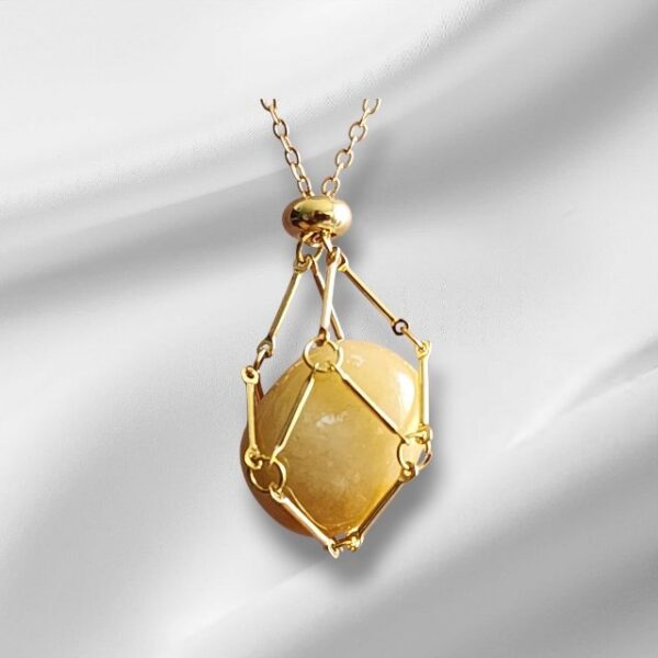 Crystal Cage Pendant Necklace 53cm Chain in Yellow Gold Stainless Steel - Image 2
