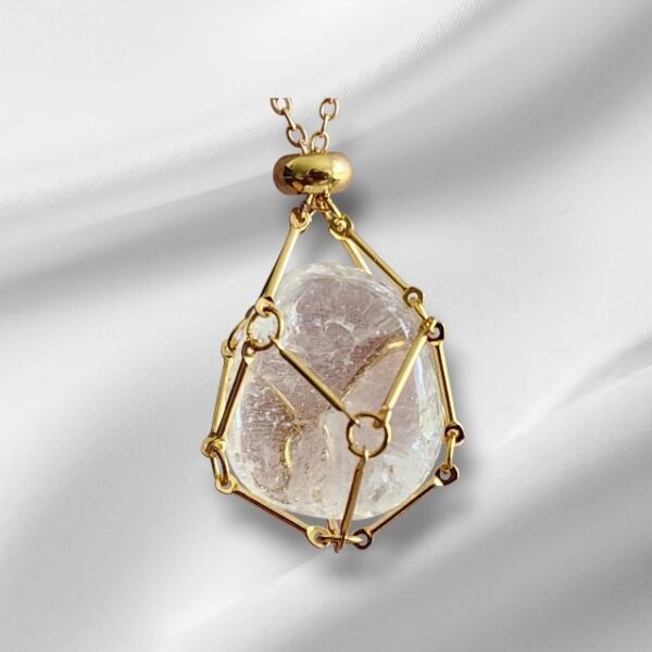 Crystal Cage Pendant Necklace 53cm Chain in Yellow Gold Stainless Steel - Image 3