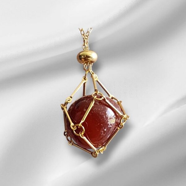 Crystal Cage Pendant Necklace 53cm Chain in Yellow Gold Stainless Steel - Image 4