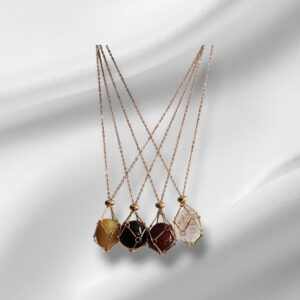 Crystal Cage Pendant Necklace 53cm Chain in Yellow Gold Stainless Steel
