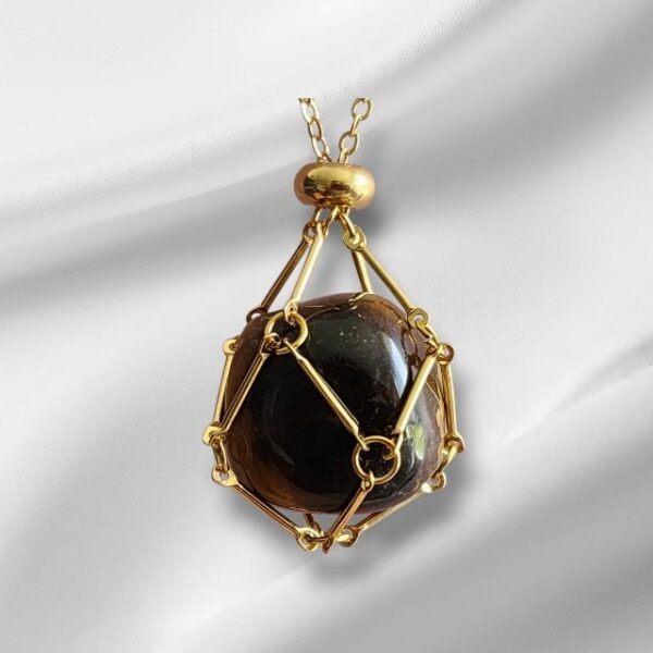 Crystal Cage Pendant Necklace 53cm Chain in Yellow Gold Stainless Steel - Image 6