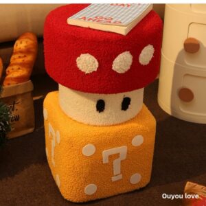 Solid Wood Mushroom And Dice Style 2pc Set Stool