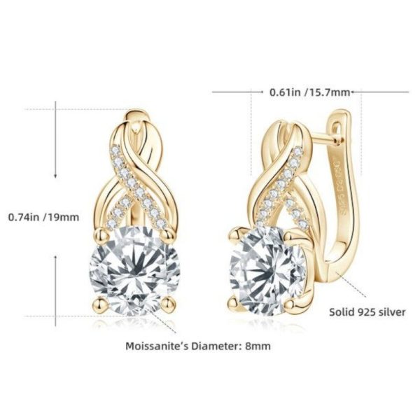 14k Gold Plated 8mm Moissanite Earring - Image 2