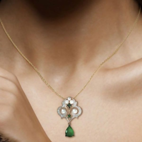 14k Emerald Fresh Water Pearl Pendant - Image 2