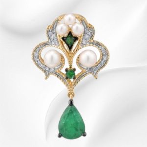 14k Emerald Fresh Water Pearl Pendant