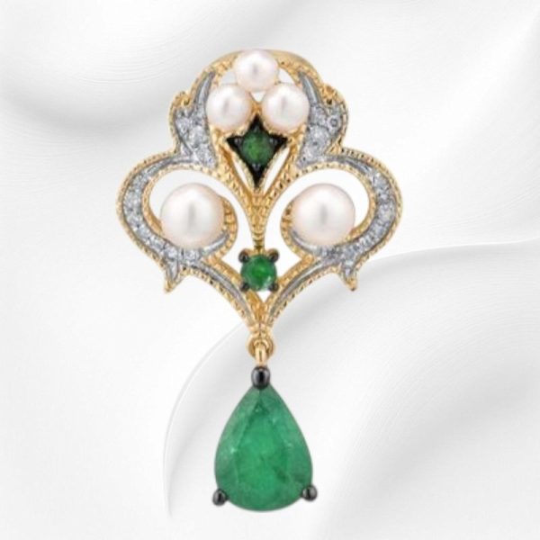 14k Emerald Fresh Water Pearl Pendant