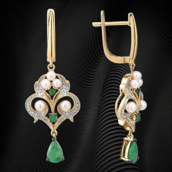 Emerald 14k Gold Fresh Water Pearl Earring - Image 2