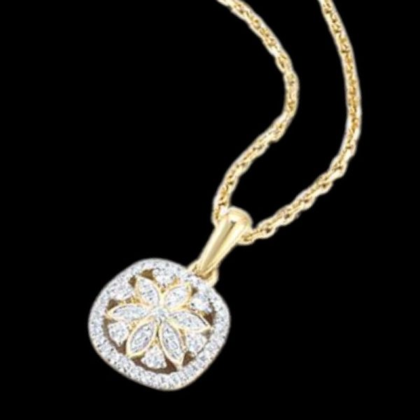 0.22ct Diamond Flower 14k Yellow Gold Pendant - Image 3