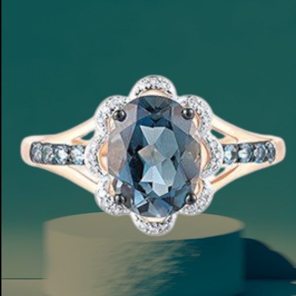 14k Rose Gold London Blue Topaz Ring - Image 2