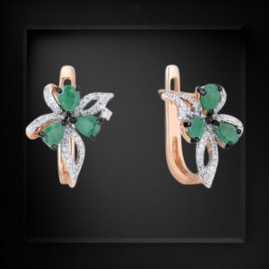 14k Rose Gold Diamond and Emerald Bow Flower Earring