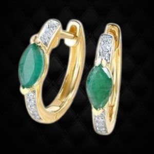 14k Emerald Gold Hoop Earring