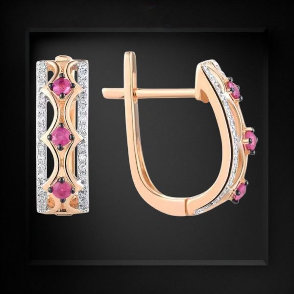 14k Multi Tone Sparkling Hoop Earring - Image 3