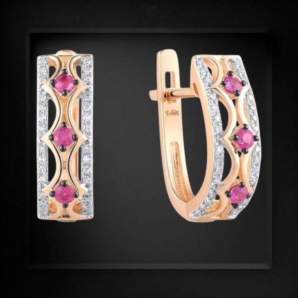 14k Multi Tone Sparkling Hoop Earring - Image 4