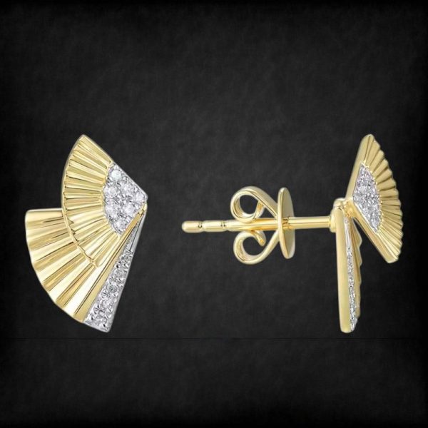0.07ct Diamond 14k Yellow Gold Fan Earring - Image 2